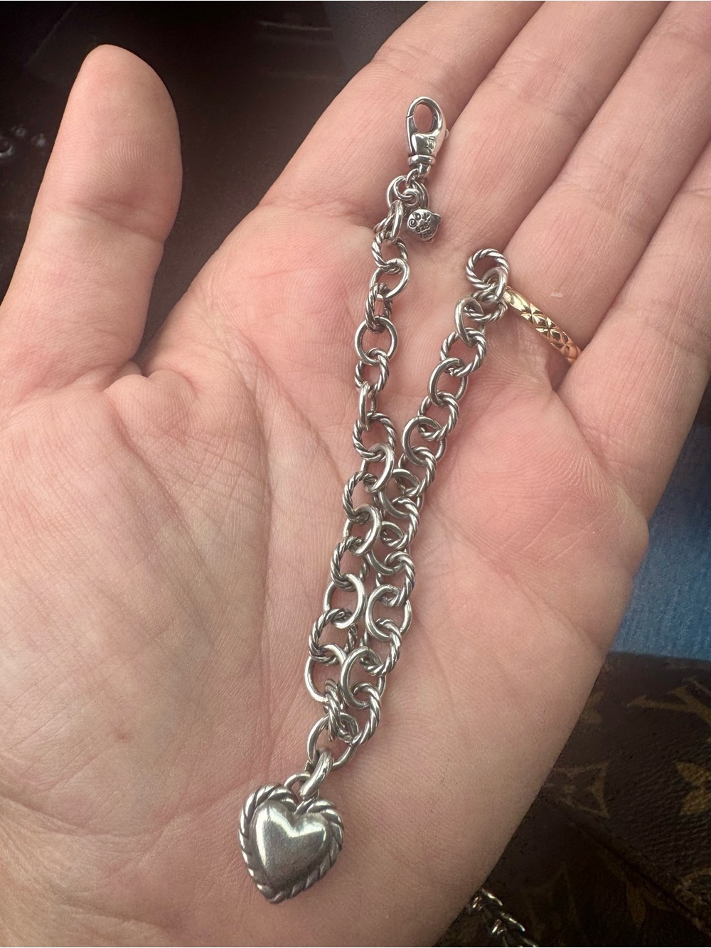 David Yurman Sterling Silver & 14K Gold Puffy Heart Charm Bracelet - Picture 5 of 9